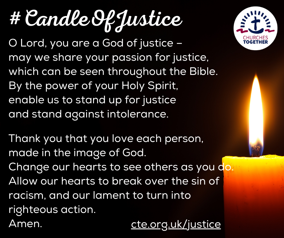 Candle of justice prayer text with a candle image
