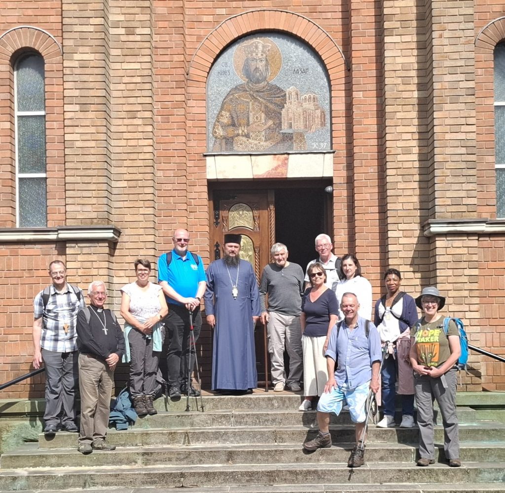 Pilgrims at the Serbian Orthodox Church of the Holy Prince Lazar