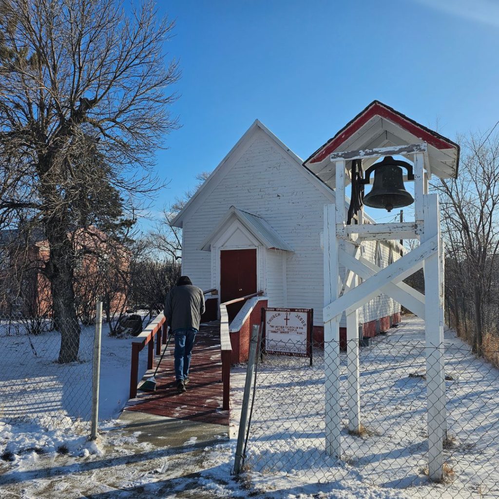 Small South Dakota church in the snow