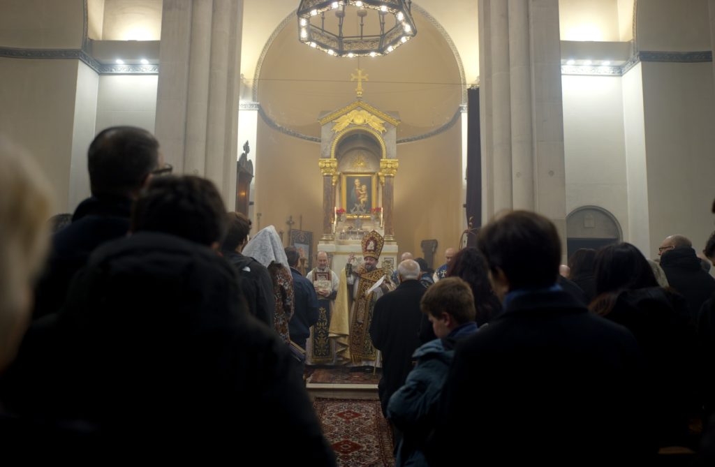 Bishop Hovakim leading worship in an Armenian Orthodox Church